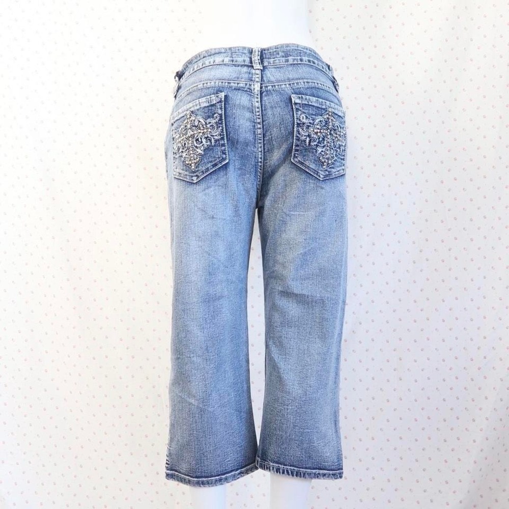 suka jeans rhinestone cross distressed capri jeans y2k mcbling